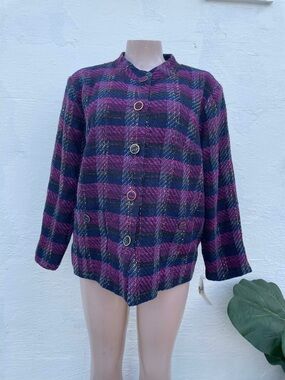 Bon Worth Purple & Navy Plaid Button Front Jacket